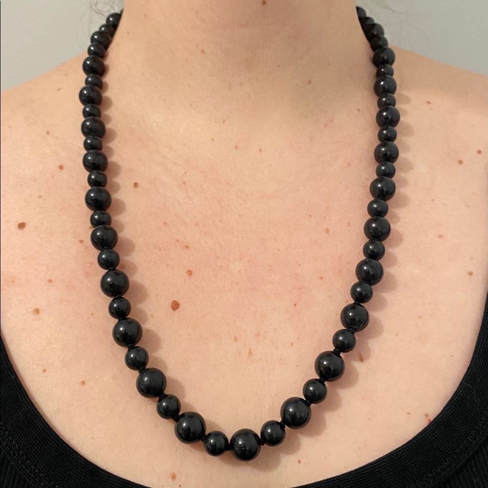 Vintage Hand-Knotted Black Beaded Necklace
